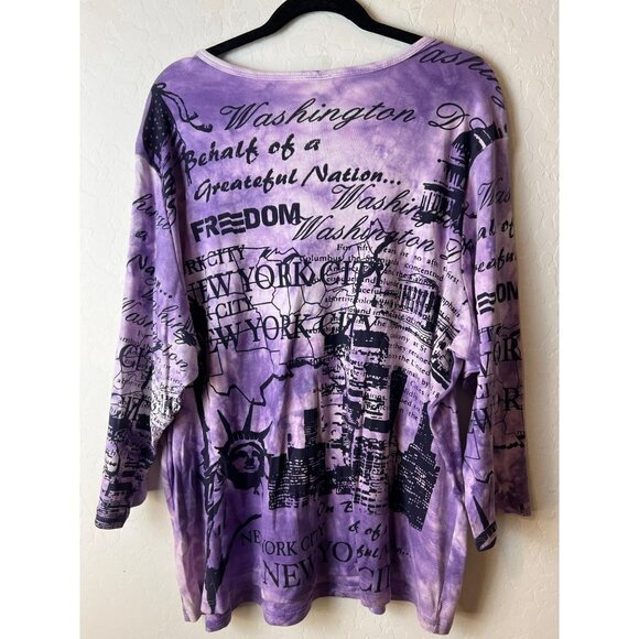 Susan Lawrence Purple & Black Tee Americana Freedom United States 3/4 Sleeve Tee - Picture 4 of 6